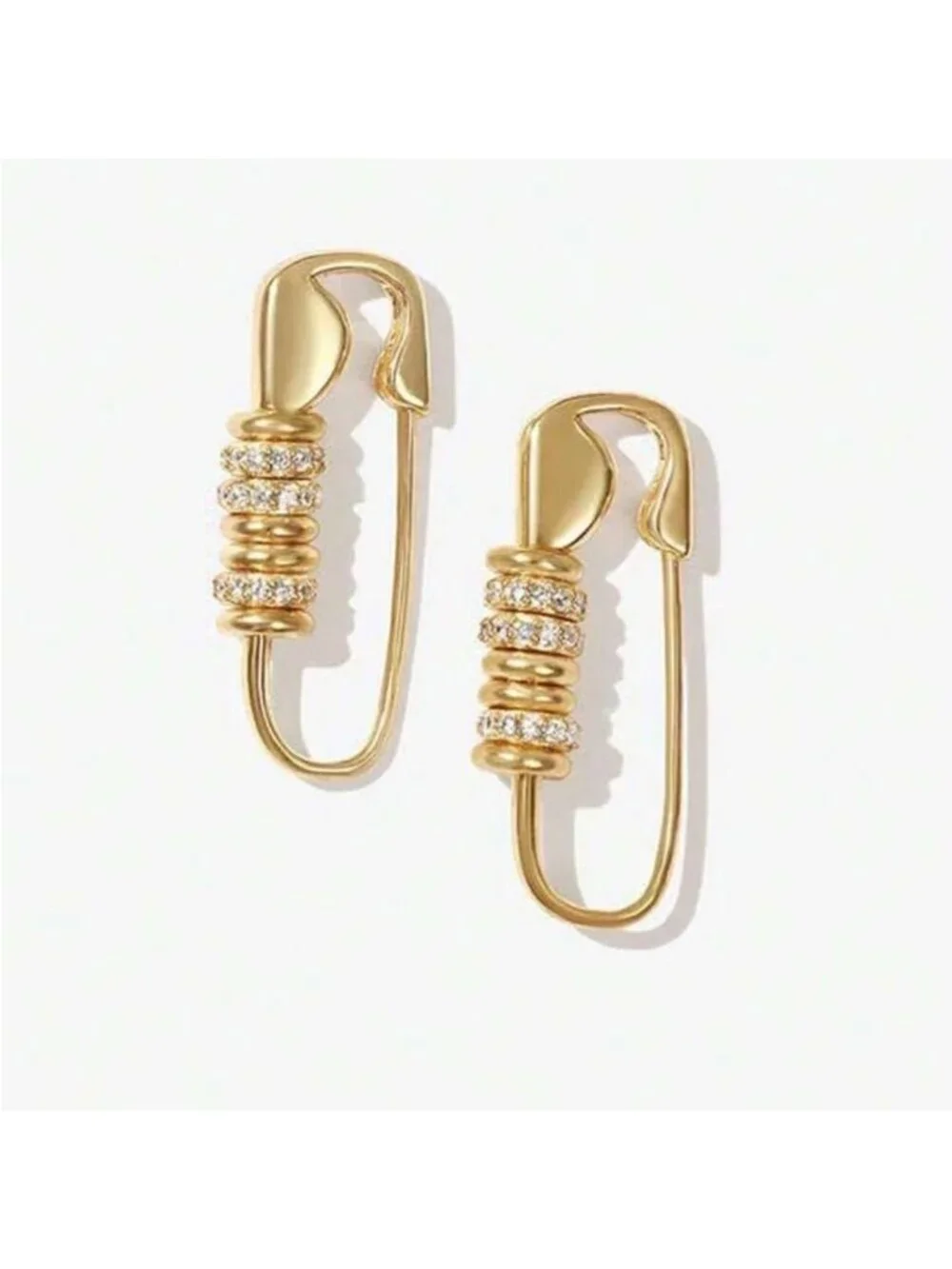 New! Gold Safety Pin Rhinestone Earrings (1045) NWOT